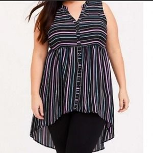 Torrid Lexie Black, purple, & white Striped Sleeveless High Low Top plus size 4X